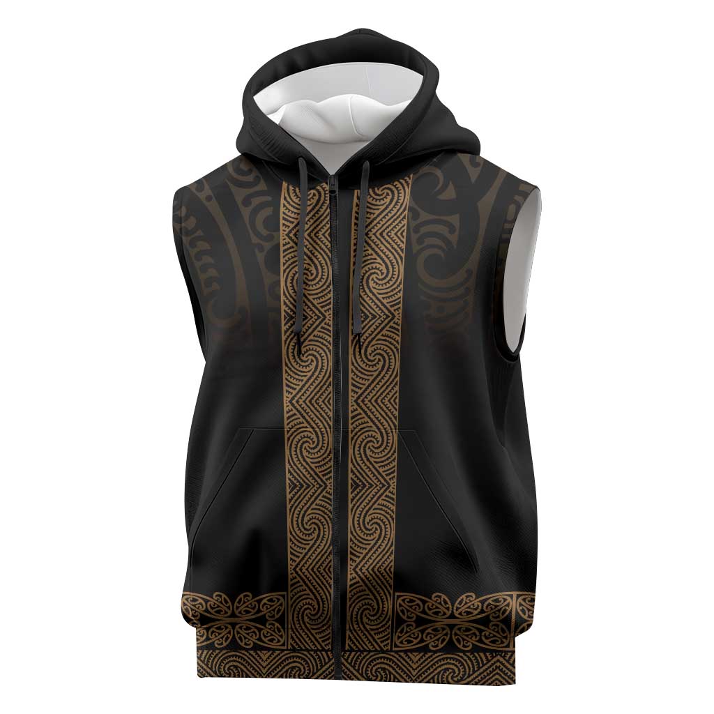 New Zealand Maori Kowhaiwhai Sleeveless Zip Hoodie Parauri Maui and Mangopare LT9
