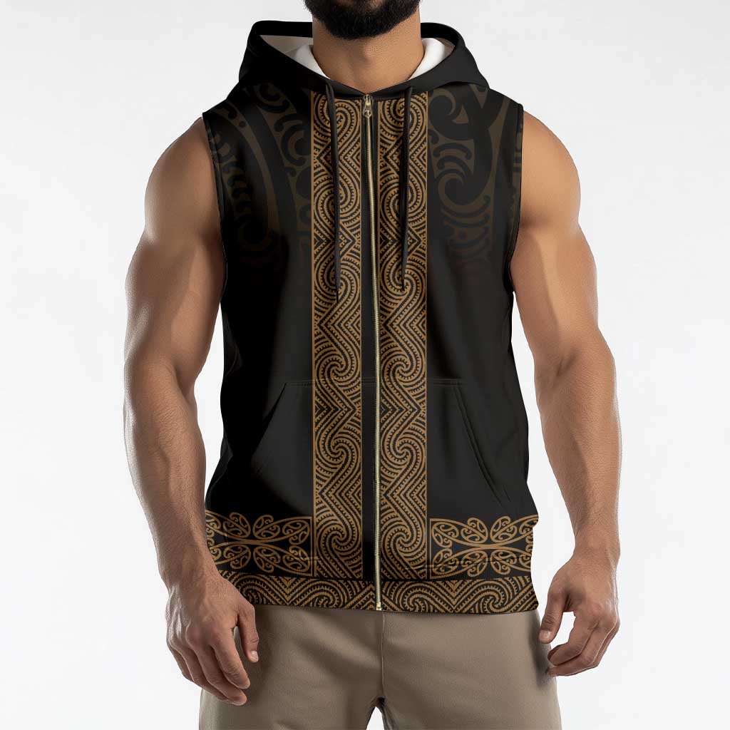 New Zealand Maori Kowhaiwhai Sleeveless Zip Hoodie Parauri Maui and Mangopare - Aussie Hoodie