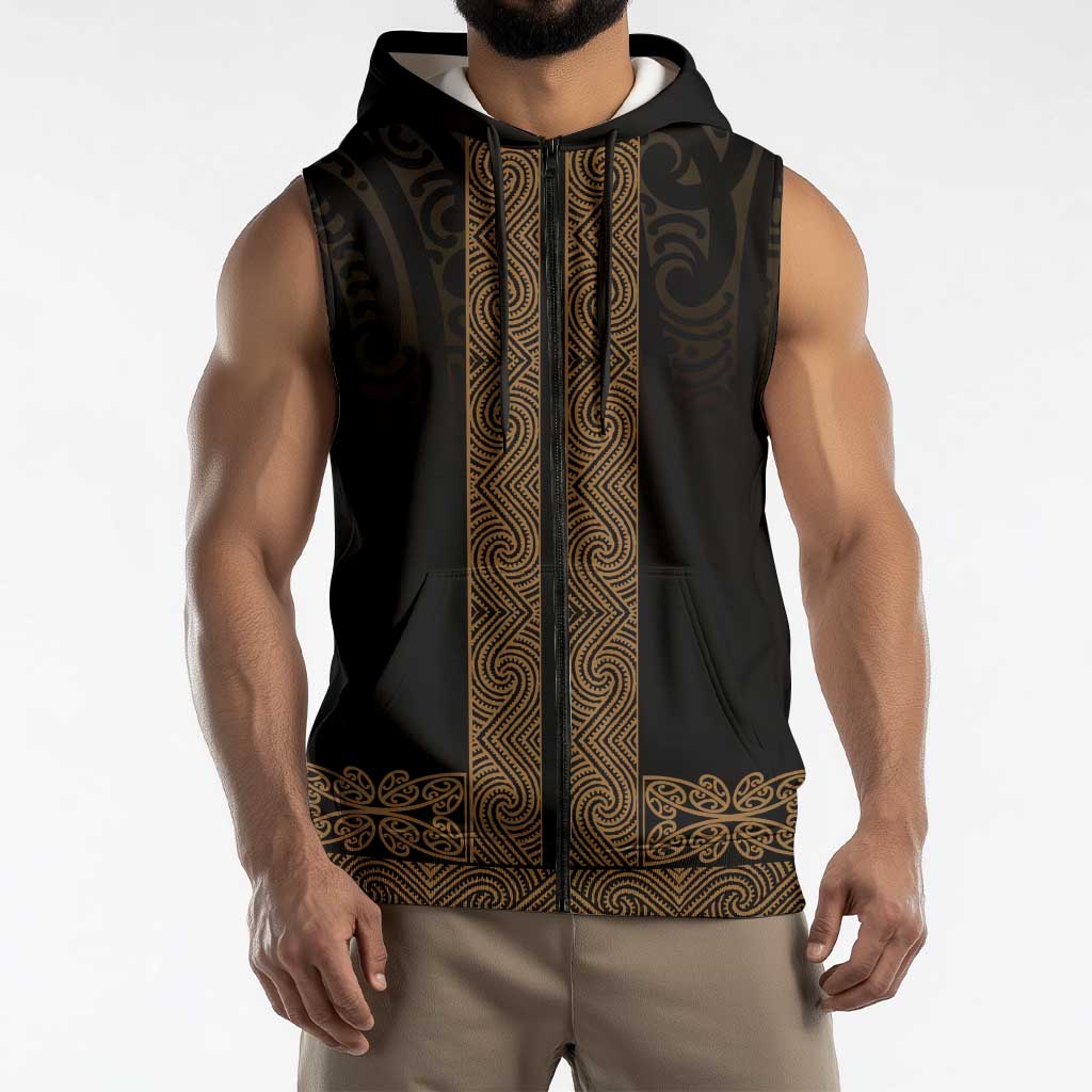 New Zealand Maori Kowhaiwhai Sleeveless Zip Hoodie Parauri Maui and Mangopare LT9