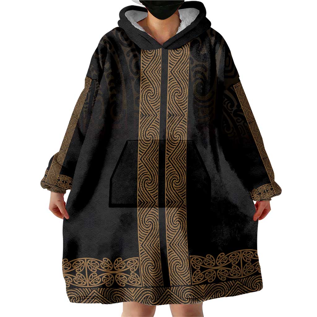 New Zealand Maori Kowhaiwhai Wearable Blanket Hoodie Parauri Maui and Mangopare