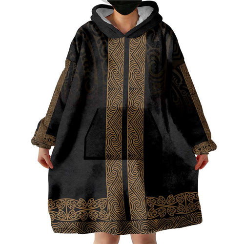 New Zealand Maori Kowhaiwhai Wearable Blanket Hoodie Parauri Maui and Mangopare