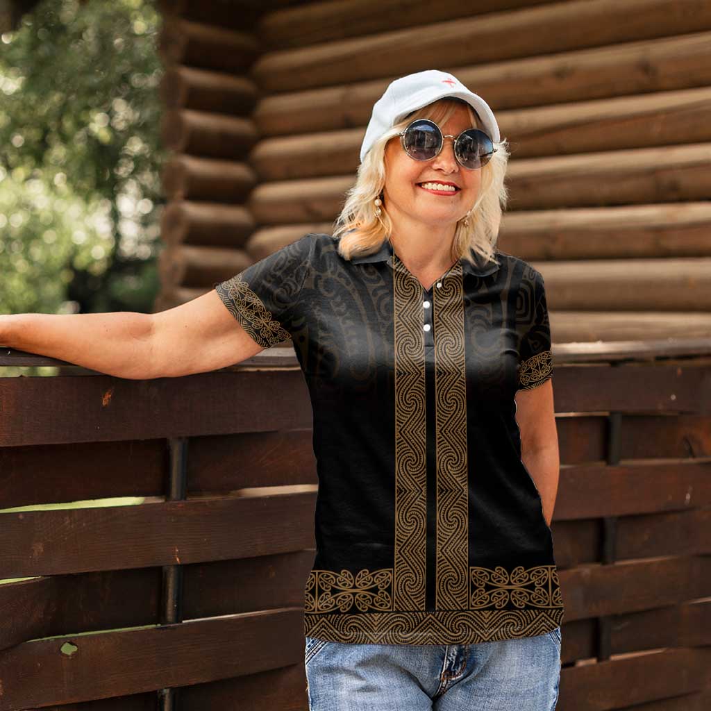 New Zealand Maori Kowhaiwhai Women Polo Shirt Parauri Maui and Mangopare