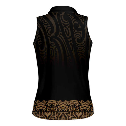 New Zealand Maori Kowhaiwhai Women Sleeveless Polo Shirt Parauri Maui and Mangopare