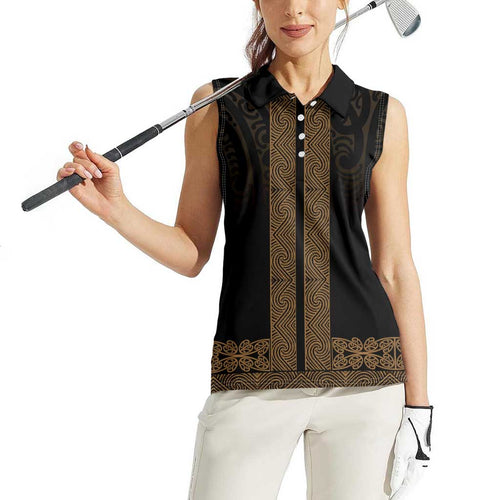 New Zealand Maori Kowhaiwhai Women Sleeveless Polo Shirt Parauri Maui and Mangopare