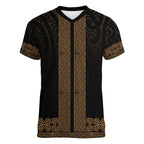 New Zealand Maori Kowhaiwhai Women V-Neck T-Shirt Parauri Maui and Mangopare