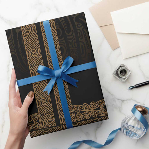 New Zealand Maori Kowhaiwhai Wrapping Paper Parauri Maui and Mangopare - Aussie Hoodie
