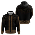 New Zealand Maori Kowhaiwhai Zip Hoodie Parauri Maui and Mangopare