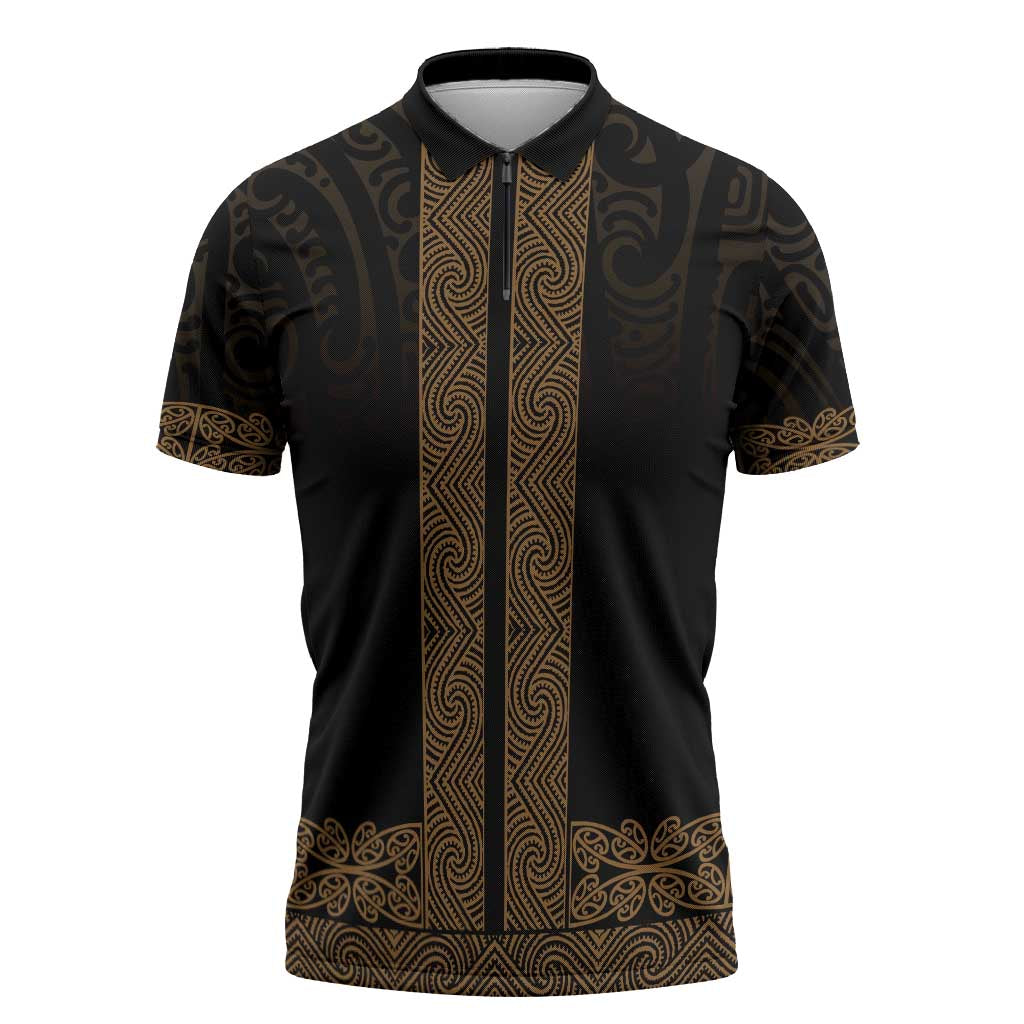 New Zealand Maori Kowhaiwhai Zipper Polo Shirt Parauri Maui and Mangopare - Aussie Hoodie