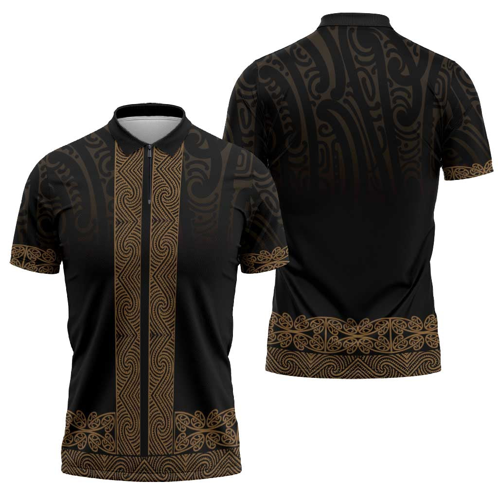 New Zealand Maori Kowhaiwhai Zipper Polo Shirt Parauri Maui and Mangopare - Aussie Hoodie