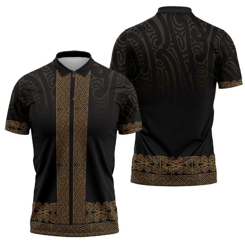 New Zealand Maori Kowhaiwhai Zipper Polo Shirt Parauri Maui and Mangopare - Aussie Hoodie