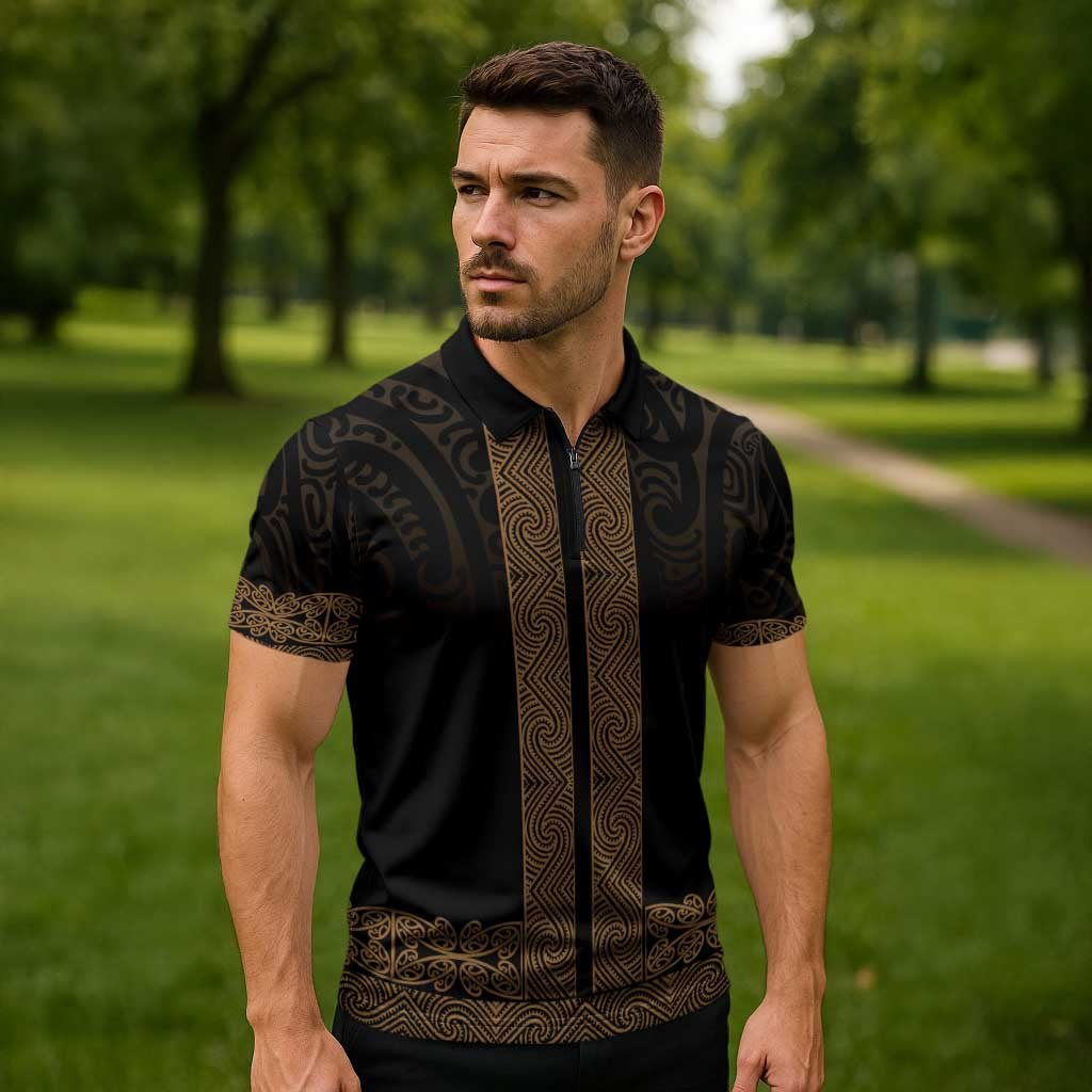 New Zealand Maori Kowhaiwhai Zipper Polo Shirt Parauri Maui and Mangopare - Aussie Hoodie