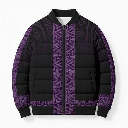 New Zealand Maori Kowhaiwhai Bomber Puffer Jacket Waiporoporo Maui and Mangopare - Aussie Hoodie