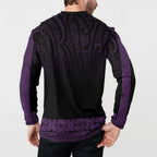 New Zealand Maori Kowhaiwhai Button Sweatshirt Waiporoporo Maui and Mangopare