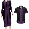 New Zealand Maori Kowhaiwhai Couples Matching Long Sleeve Bodycon Dress and Hawaiian Shirt Waiporoporo Maui and Mangopare