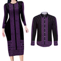 New Zealand Maori Kowhaiwhai Couples Matching Long Sleeve Bodycon Dress and Long Sleeve Button Shirt Waiporoporo Maui and Mangopare