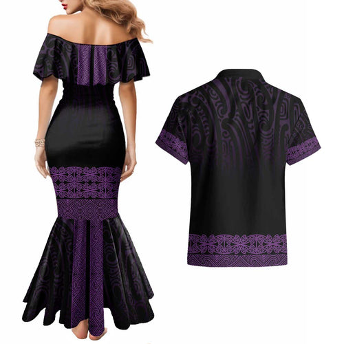 New Zealand Maori Kowhaiwhai Couples Matching Mermaid Dress and Hawaiian Shirt Waiporoporo Maui and Mangopare