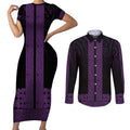 New Zealand Maori Kowhaiwhai Couples Matching Short Sleeve Bodycon Dress and Long Sleeve Button Shirt Waiporoporo Maui and Mangopare