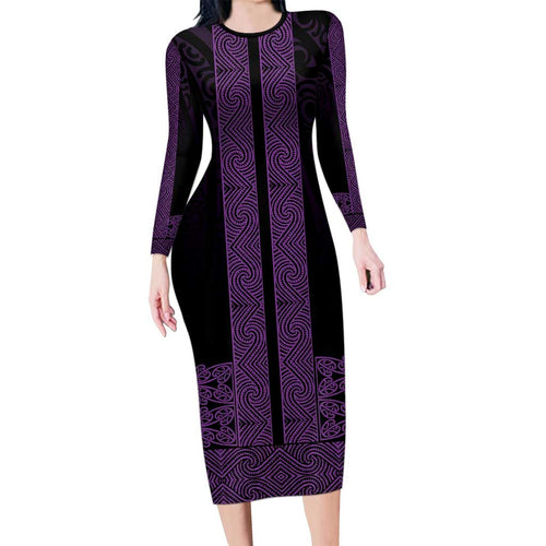 New Zealand Maori Kowhaiwhai Family Matching Long Sleeve Bodycon Dress and Hawaiian Shirt Waiporoporo Maui and Mangopare