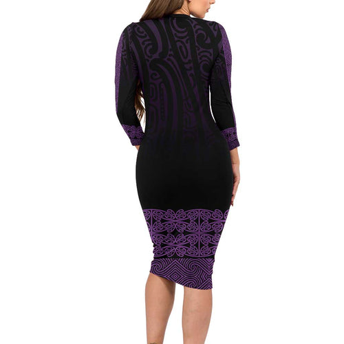 New Zealand Maori Kowhaiwhai Family Matching Long Sleeve Bodycon Dress and Hawaiian Shirt Waiporoporo Maui and Mangopare