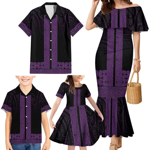 New Zealand Maori Kowhaiwhai Family Matching Mermaid Dress and Hawaiian Shirt Waiporoporo Maui and Mangopare