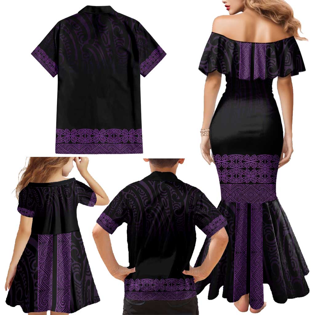 New Zealand Maori Kowhaiwhai Family Matching Mermaid Dress and Hawaiian Shirt Waiporoporo Maui and Mangopare