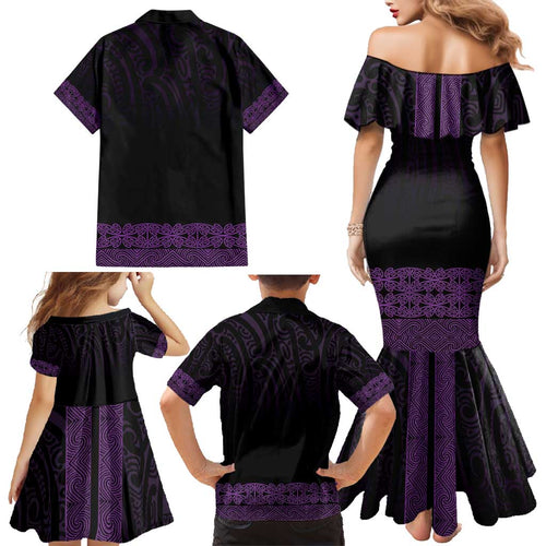 New Zealand Maori Kowhaiwhai Family Matching Mermaid Dress and Hawaiian Shirt Waiporoporo Maui and Mangopare