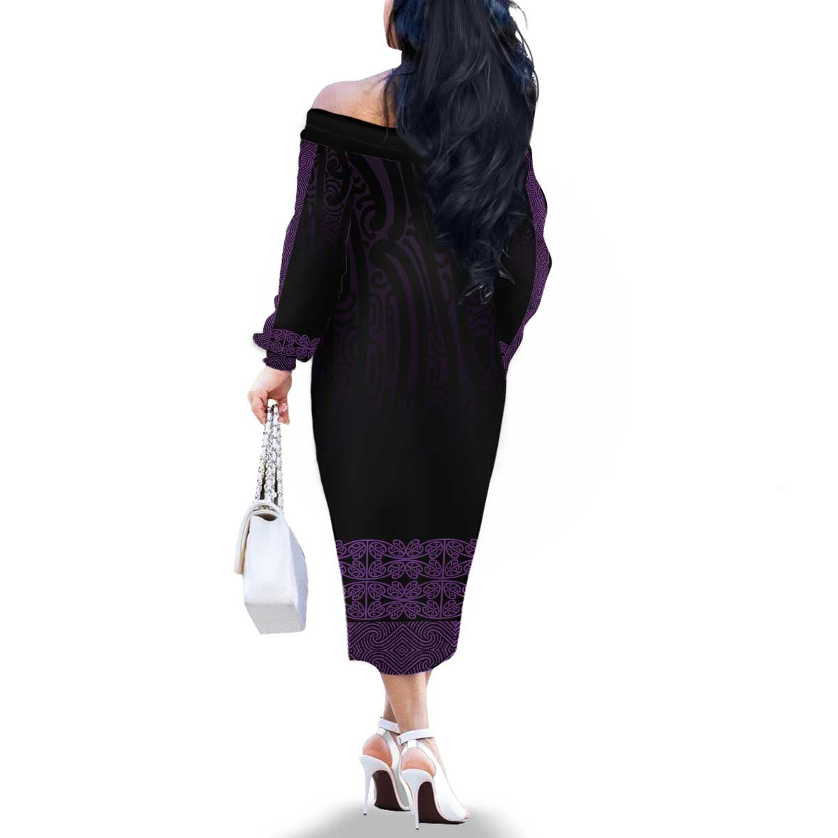 New Zealand Maori Kowhaiwhai Family Matching Off The Shoulder Long Sleeve Dress and Hawaiian Shirt Waiporoporo Maui and Mangopare