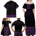 New Zealand Maori Kowhaiwhai Family Matching Off Shoulder Maxi Dress and Hawaiian Shirt Waiporoporo Maui and Mangopare