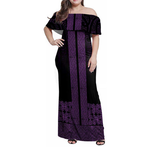 New Zealand Maori Kowhaiwhai Family Matching Off Shoulder Maxi Dress and Hawaiian Shirt Waiporoporo Maui and Mangopare