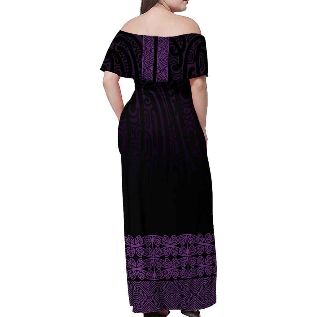 New Zealand Maori Kowhaiwhai Family Matching Off Shoulder Maxi Dress and Hawaiian Shirt Waiporoporo Maui and Mangopare