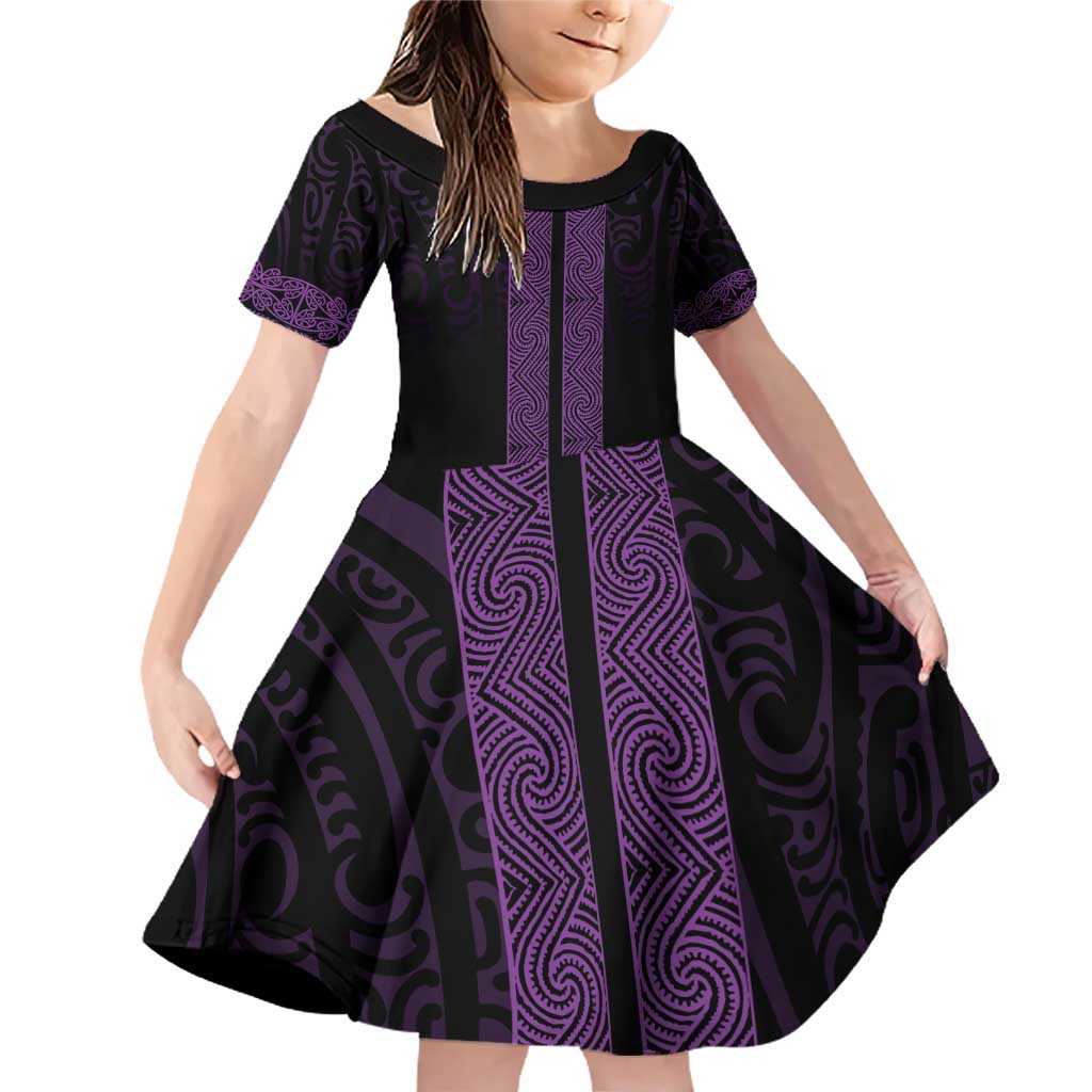 New Zealand Maori Kowhaiwhai Family Matching Off Shoulder Short Dress and Hawaiian Shirt Waiporoporo Maui and Mangopare