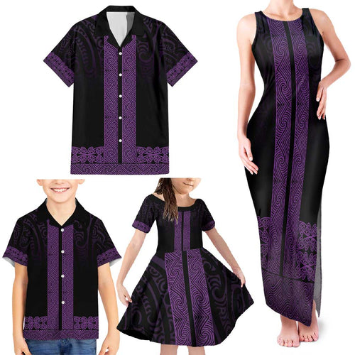 New Zealand Maori Kowhaiwhai Family Matching Tank Maxi Dress and Hawaiian Shirt Waiporoporo Maui and Mangopare