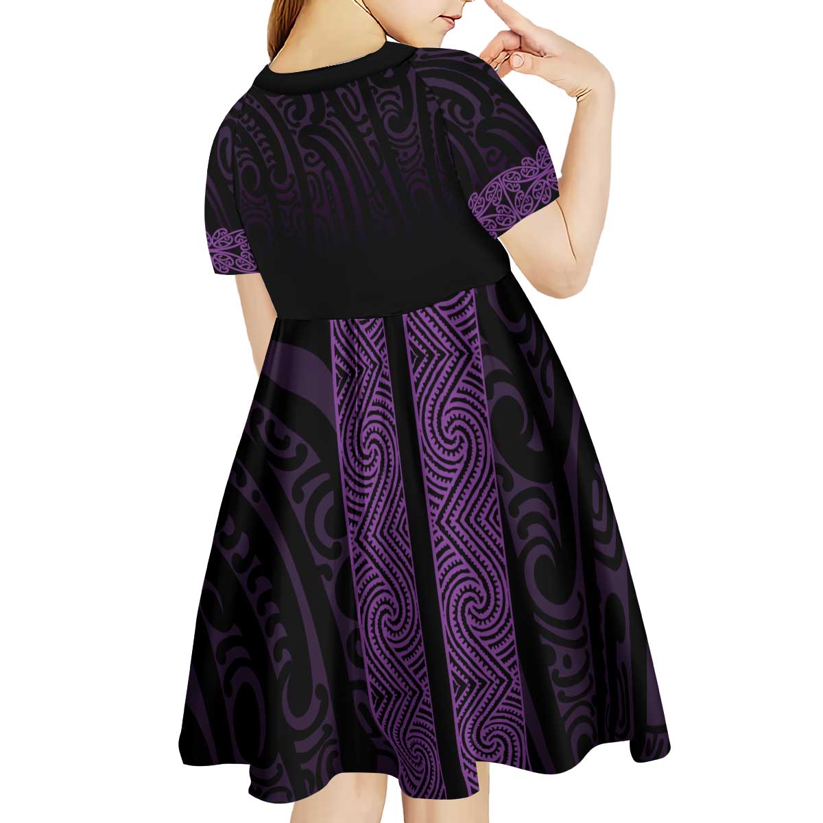 New Zealand Maori Kowhaiwhai Kid Short Sleeve Dress Waiporoporo Maui and Mangopare