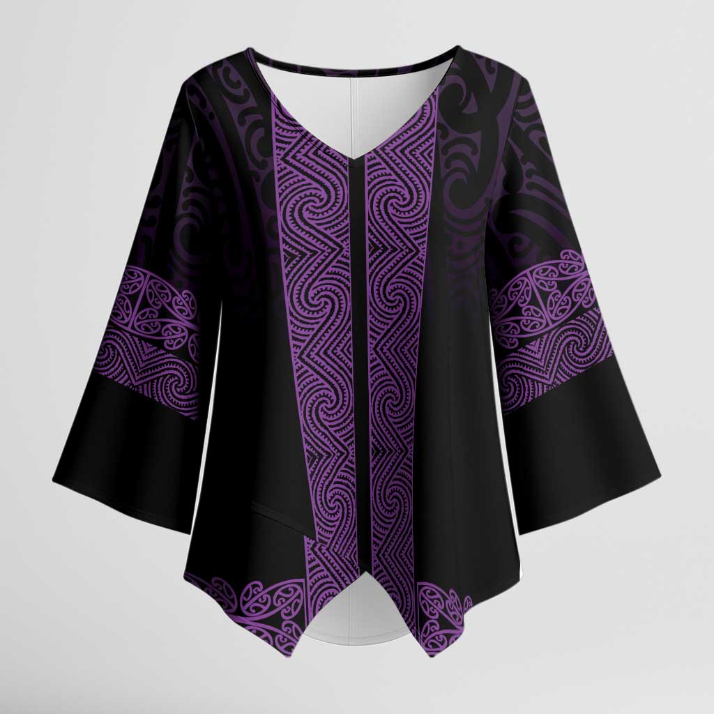 New Zealand Maori Kowhaiwhai Kimono Sleeve Blouse Waiporoporo Maui and Mangopare - Aussie Hoodie
