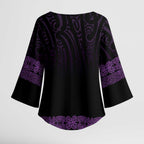 New Zealand Maori Kowhaiwhai Kimono Sleeve Blouse Waiporoporo Maui and Mangopare - Aussie Hoodie