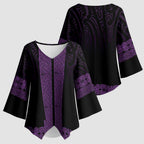 New Zealand Maori Kowhaiwhai Kimono Sleeve Blouse Waiporoporo Maui and Mangopare - Aussie Hoodie