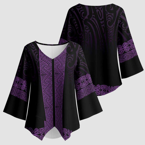 New Zealand Maori Kowhaiwhai Kimono Sleeve Blouse Waiporoporo Maui and Mangopare - Aussie Hoodie