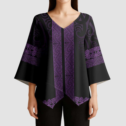 New Zealand Maori Kowhaiwhai Kimono Sleeve Blouse Waiporoporo Maui and Mangopare - Aussie Hoodie