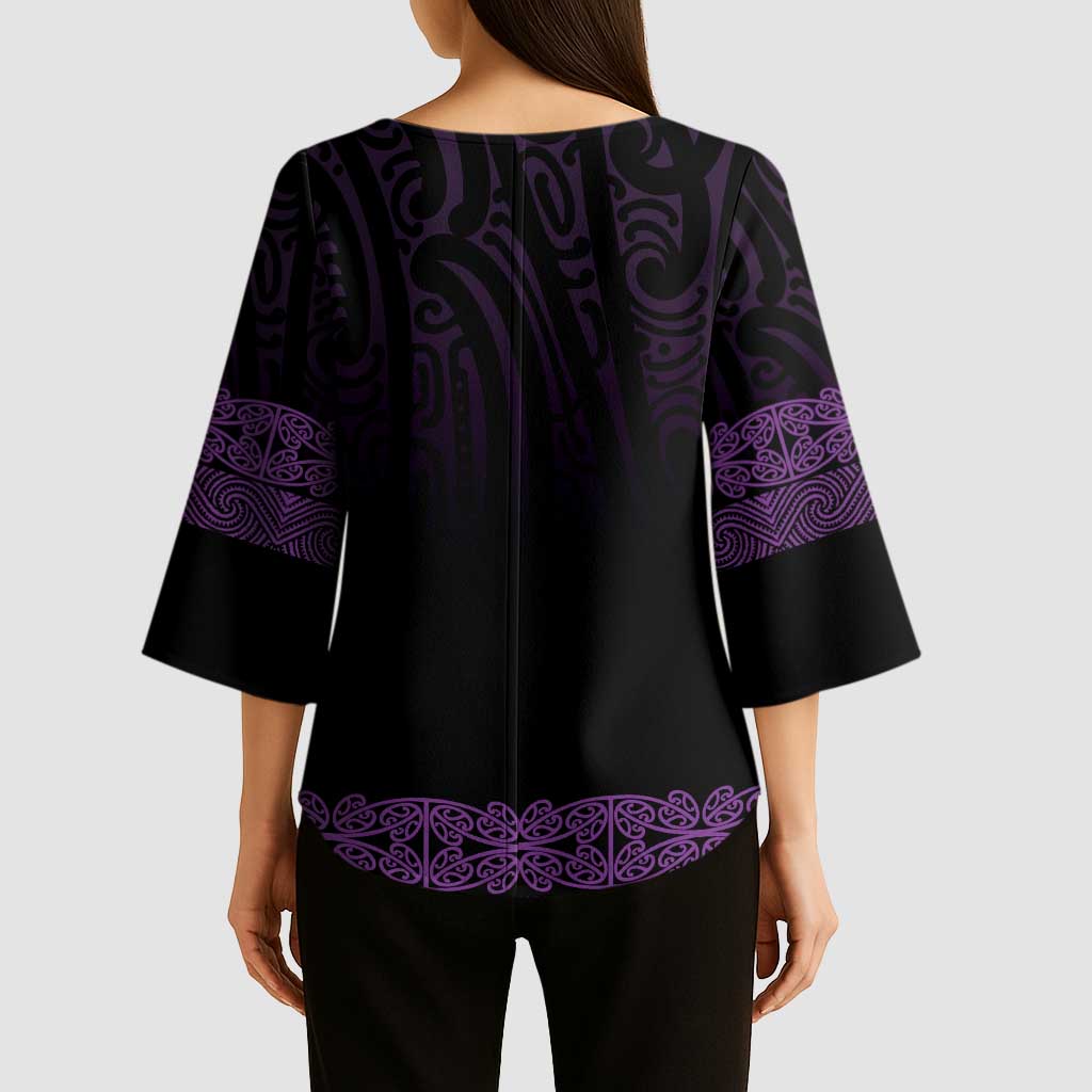 New Zealand Maori Kowhaiwhai Kimono Sleeve Blouse Waiporoporo Maui and Mangopare - Aussie Hoodie