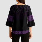New Zealand Maori Kowhaiwhai Kimono Sleeve Blouse Waiporoporo Maui and Mangopare - Aussie Hoodie
