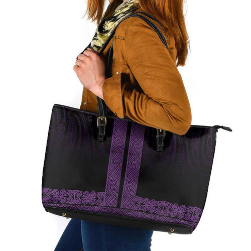 New Zealand Maori Kowhaiwhai Leather Tote Bag Waiporoporo Maui and Mangopare