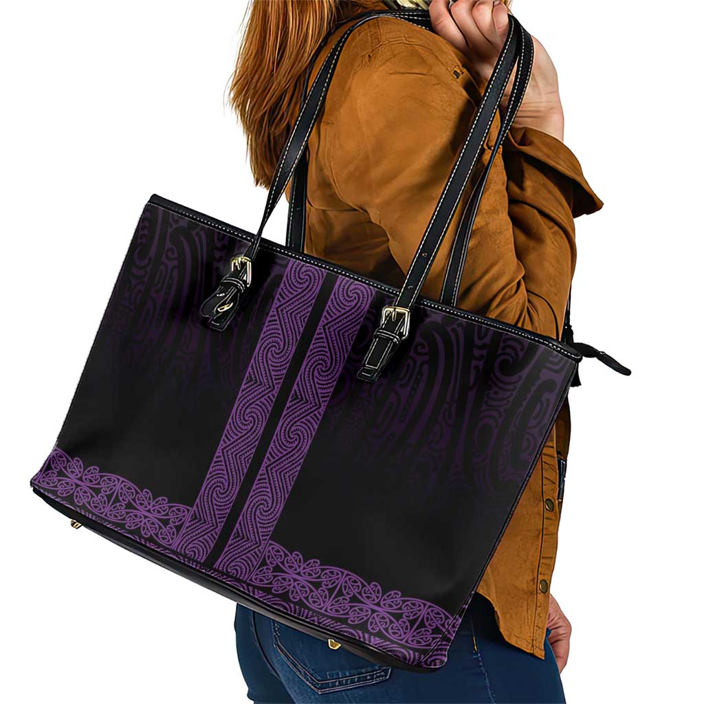 New Zealand Maori Kowhaiwhai Leather Tote Bag Waiporoporo Maui and Mangopare