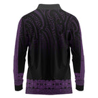 New Zealand Maori Kowhaiwhai Long Sleeve Polo Shirt Waiporoporo Maui and Mangopare