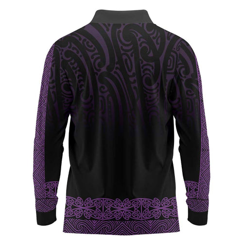 New Zealand Maori Kowhaiwhai Long Sleeve Polo Shirt Waiporoporo Maui and Mangopare
