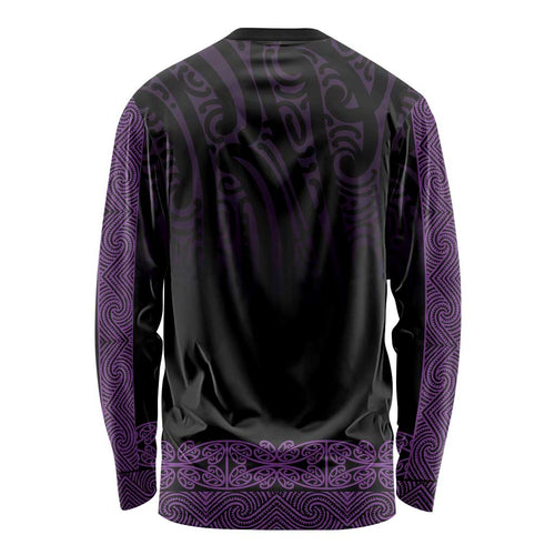 New Zealand Maori Kowhaiwhai Long Sleeve Shirt Waiporoporo Maui and Mangopare