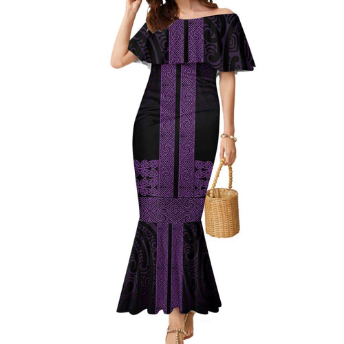 New Zealand Maori Kowhaiwhai Mermaid Dress Waiporoporo Maui and Mangopare