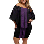 New Zealand Maori Kowhaiwhai Off Shoulder Short Dress Waiporoporo Maui and Mangopare