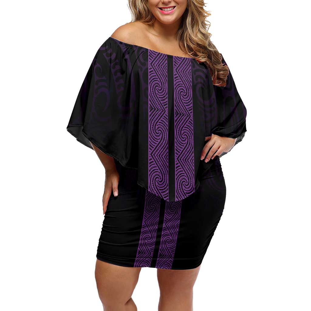 New Zealand Maori Kowhaiwhai Off Shoulder Short Dress Waiporoporo Maui and Mangopare