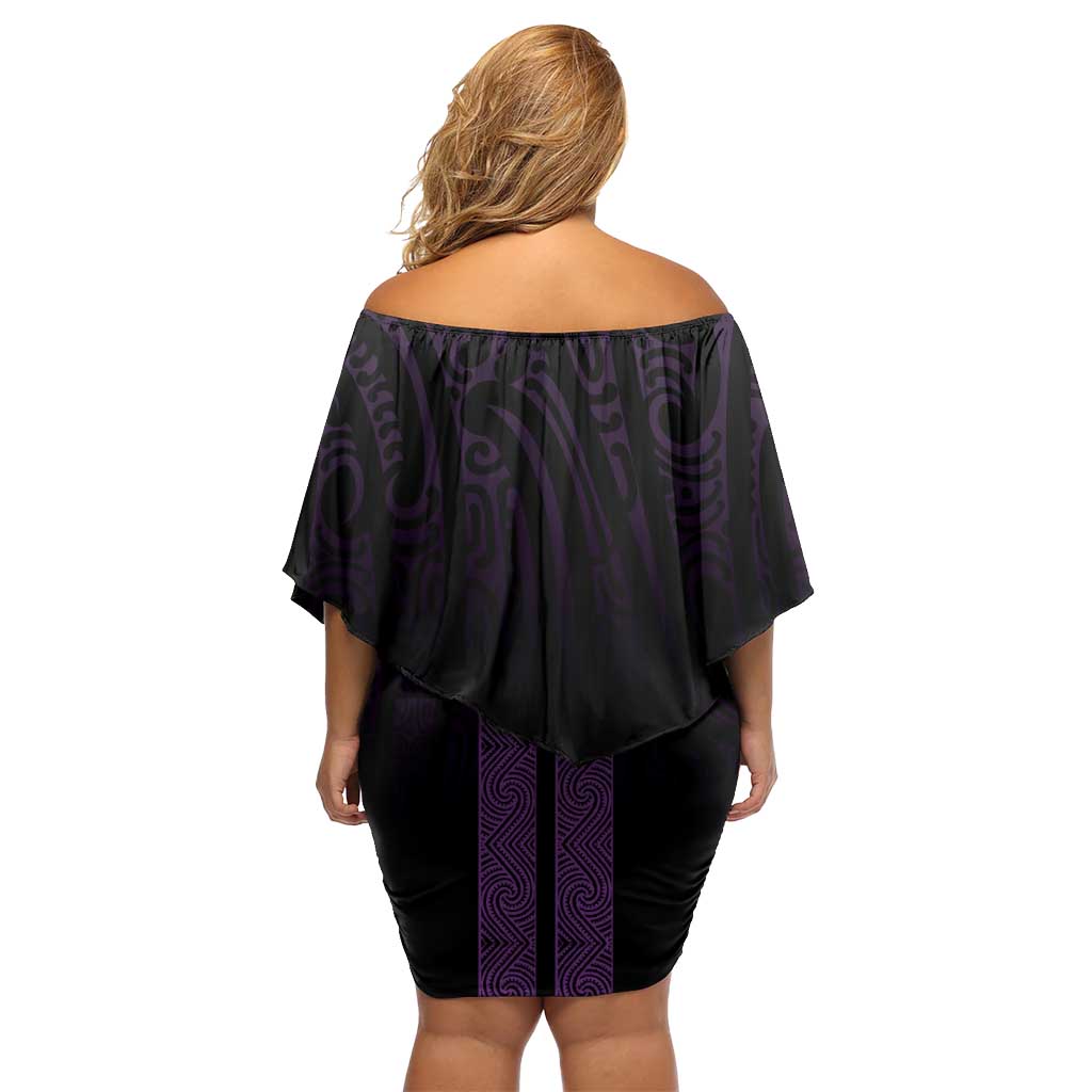New Zealand Maori Kowhaiwhai Off Shoulder Short Dress Waiporoporo Maui and Mangopare