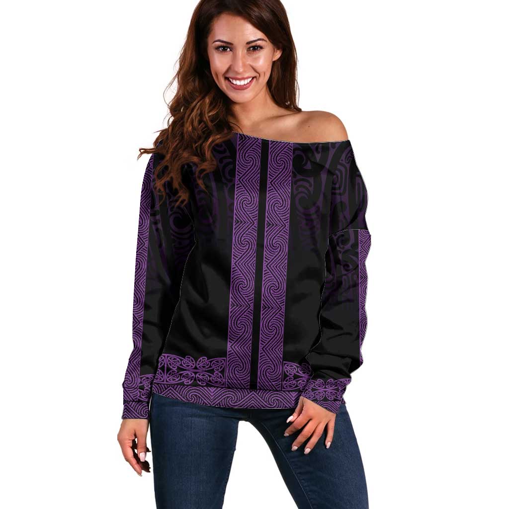 New Zealand Maori Kowhaiwhai Off Shoulder Sweater Waiporoporo Maui and Mangopare